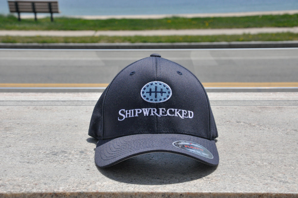 Navy Blue Fitted Hat Stacked Logo